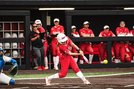 Baileigh Burtis connects for her second home run vs. #7 UCLA in game two of the series at the RU Softball Complex