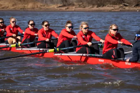 Rutgers women's rowing during its scrimmage with Temple and Princeton Lightweights on the Raritan River