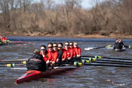 Women's Rowing at fall 2025 practice on the Raritan