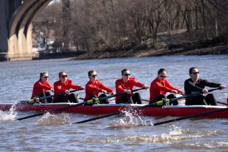 Rutgers on the Raritan in early spring scrimmage with Temple and Princeton Lightweights