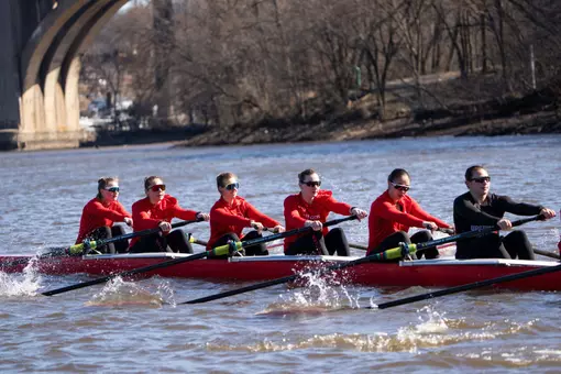 Rutgers on the Raritan in early spring scrimmage with Temple and Princeton Lightweights