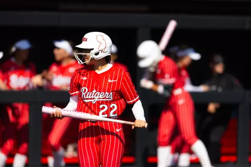 Sam Rohwer comes to the plate during Rutgers softball's doubleheader with Purdue at the RU Softball Complex