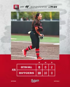 Kassandra Gewecke celebrates during her no-hitter versus Seton Hall at the RU Softball Complex
