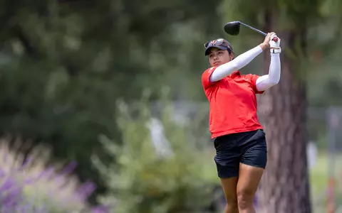 Elizabeth Ryu competes at the 2026 Big Ten Championships in Glendale, California.