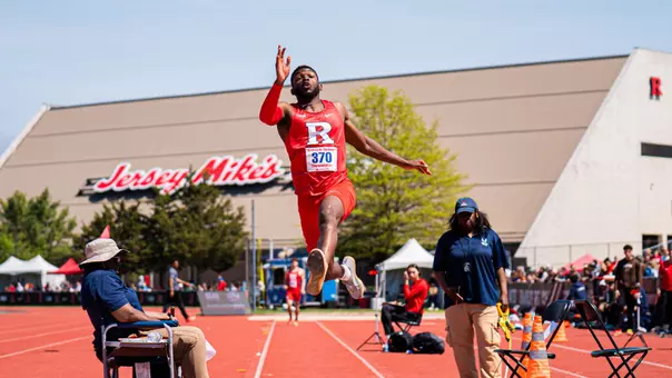 Sincere Robinson in the long jump at Rutgers Relays