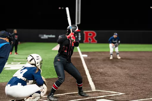 Mia Mitchell at bat at the RU Softball Complex during the series opener with Penn State