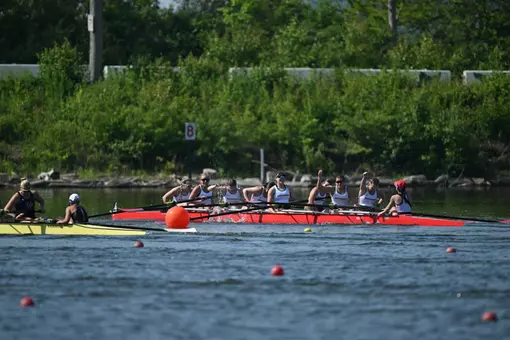 Rutgers' 3V8 after crossing the finish line in first at the 2026 Big Ten Championships at Eagle Creek Reservoir in Indianpolis, Indiana