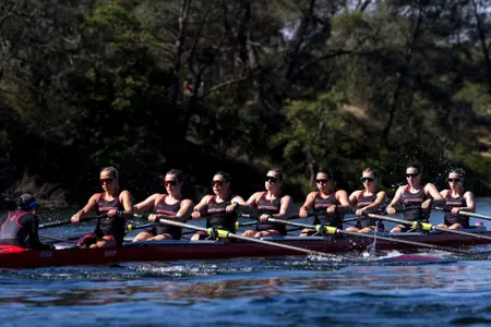 Rutgers women's rowing practicing prior to the 2026 Eastern Women's Sprints