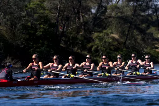 Rutgers women's rowing practicing prior to the 2026 Eastern Women's Sprints