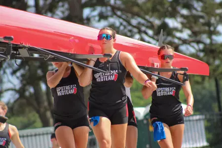 Rutgers women's rowing preparing for prechampionship practice in Gainesville, Georgia on the eve of the NCAA Championships