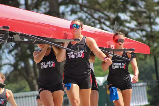 Rutgers women's rowing preparing for prechampionship practice in Gainesville, Georgia on the eve of the NCAA Championships