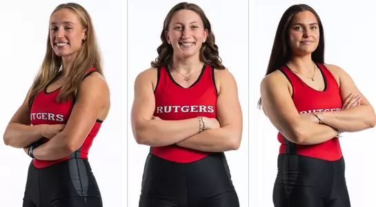 Rutgers women's rowing CRCA All-Americans - Lily Wood, Chiara Saccomando & Elena Moran