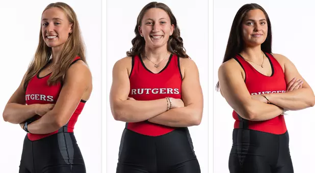 Rutgers women's rowing CRCA All-Americans - Lily Wood, Chiara Saccomando & Elena Moran
