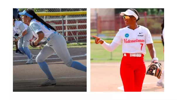 Morgan Smith pitching for Prodigiosas de Sabana Grande and LA Matthews playing infield for Valenciansas de Juncos
