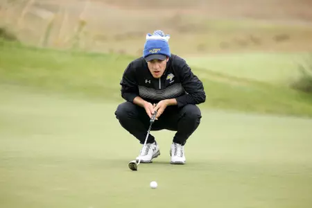 VALENTINE, NE, OCTOBER 1: Jacob Otta from South Dakota State University lines up a putt during his round at the Jackrabbit Invitational at the Prairie Club in Valentine, NE. (Dave Eggen/Inertia)