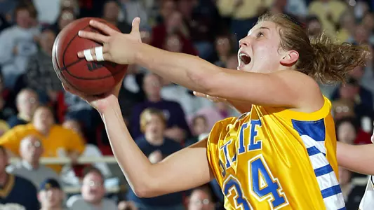 South Dakota State's Melissa Pater goes to the basket during the first half of the NCAA Division II Women's Elite 8 Championship. Pater lead the Jacks with 22 points, and 11 rebounds in addition she was named the tournaments most valuable player. (Eric Landwehr)