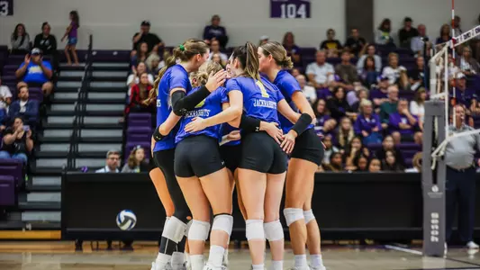 South Dakota State volleyball team huddle