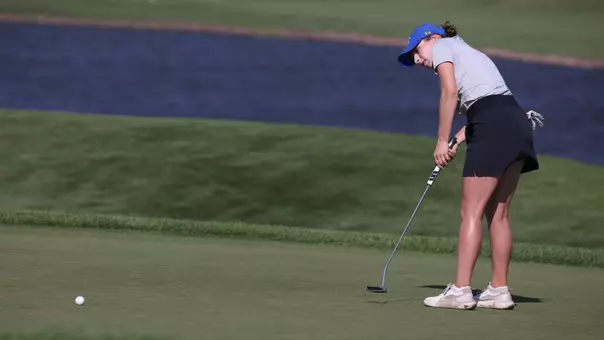 South Dakota State golfer McKenzie Mages watches a putt