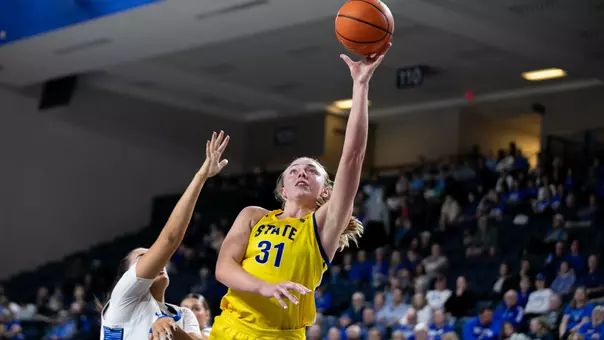 Brooklyn Meyer shoots over a defender against Creighton Monday, November 3
