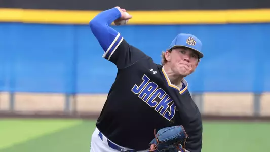 South Dakota State pitcher Ty Madison delivers a pitch in home action.