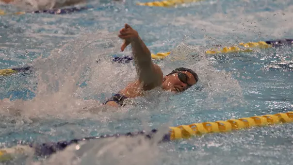 South Dakota State swimmer Gigi Hioki competes in a freestyle race