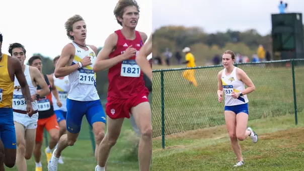 Side by side template of SDSU runners at Pre-Nationals in Terre Haute, Indiana