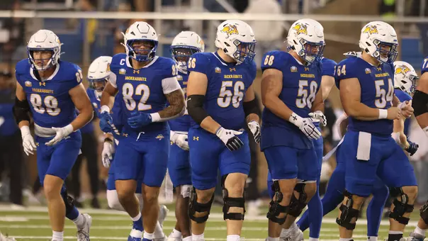 South Dakota State offensive players break the huddle in action against Eastern Illinois on Sept. 26, 2026.