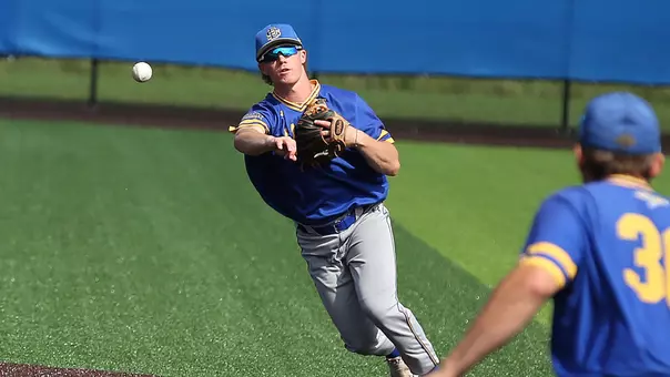 South Dakota State infielder Travis Finney throws a ball to first base during a fall exhibition game.