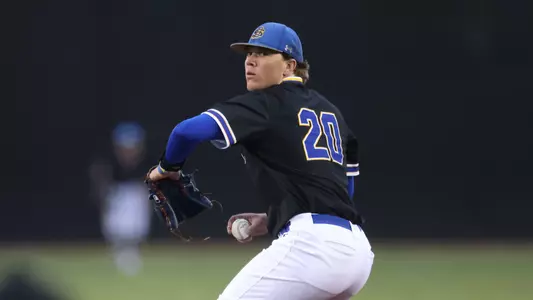South Dakota State pitcher Ty Madison gets ready to make a pitch to home plate in action against Creighton during the 2025 season at Sioux Falls Stadium.