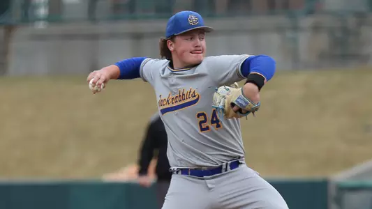South Dakota State's Kaden Rylance delivers a pitch in action at Nebraska on March 4, 2026.