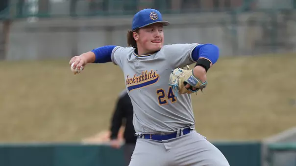 South Dakota State's Kaden Rylance delivers a pitch in action at Nebraska on March 4, 2026.