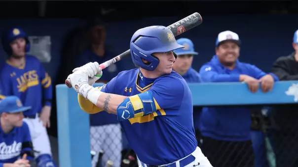 South Dakota State baseball player Nate Wachter prepares to swing during an at-bat in action during the 2026 season.