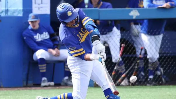 South Dakota State baseball player Nic Werk swings at a pitch during game action April 14, 2026, versus Midland at Erv Huether Field.