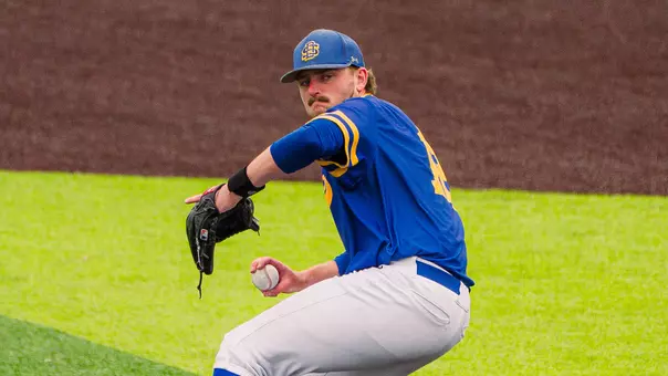 South Dakota State right-handed pitcher Drew McDowell goes through his windup in action during the 2026 season.
