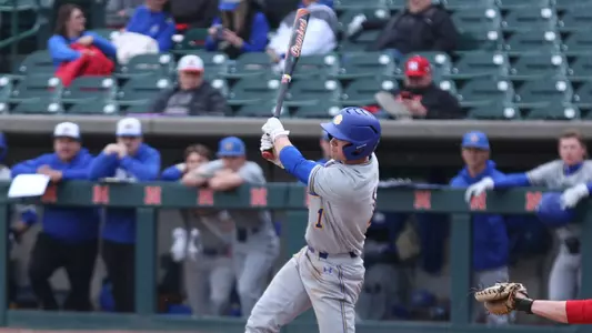 South Dakota State's Owen Siegert follows through on his swing during action early in the 2026 season.
