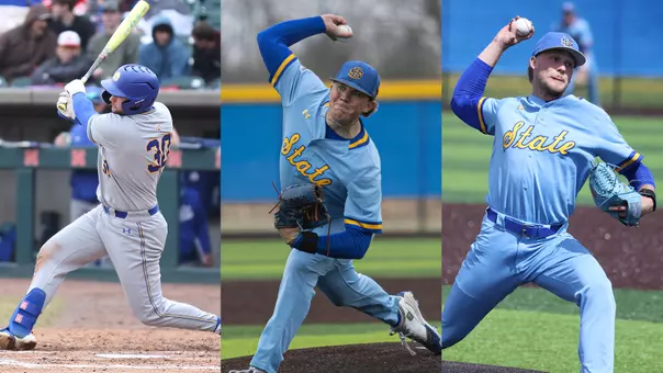 2026 Baseball Academic All-District Teaser featuring action photos of South Dakota State student-athletes (left to right) Dayton Franke, Ty Madison and Sam Novotny