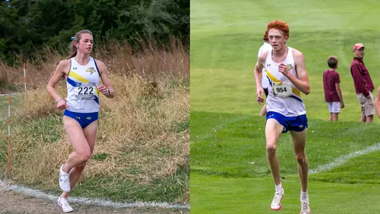 Side by Side photo of two South Dakota State cross country athletes running.