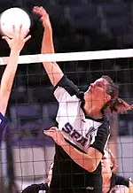 Senior Kristy Rhodes recorded 13 kills, 11 digs, four aces and two blocks in Saturday's season-opening win over Houston.