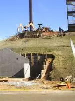 Press box construction continues - crews are busy preparing foundations for the elevator shaft and landings.