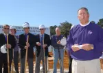 SFA athletic director Robert Hill speaks at the groundbreaking held on Saturday.