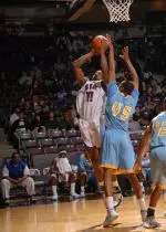 Junior center Benson Akpan scored 10 points in SFA's win over Central Arkansas Wednesday