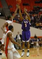 Senior guard Gerald Fonzie hit five 3-pointers in SFA's win over Sam Houston State Thursday