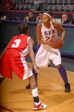 Senior Nikki Carr records a double-double against the Islanders.