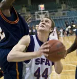 Junior center Matt Kingsley scored 26 points with 11 rebounds in SFA's win over UTSA Thursday at the SLC Tournament