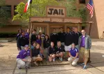 As a show of support, the SFA athletic training staff visits Sandy Miller during his incarceration.