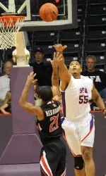 Jereal Scott posted his first career double-double with 15 points and 10 rebounds at Arkansas