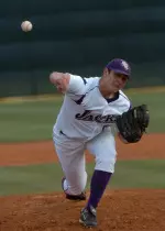 Travis Harrelson pitched two scoreless innings of relief on Sunday against Nicholls.