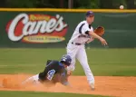 Tanner Hines fires the relay to first base on the final play of SFA's Friday win over UTA.