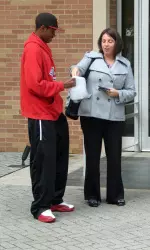 Antonio Bostic accepts a donation in front of the Baker Pattillo Student Center on Wednesday