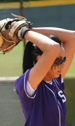 Monika Covington threw a complete-game shutout in Game 2 of SFA's doubleheader sweep against Houston Baptist Wednesday